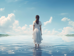 水の中に立つ女性